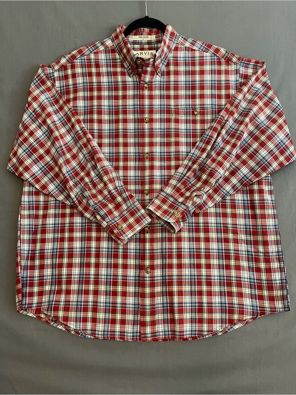 Orvis Signature Collection Red Plaid 100% Cotton Button Down Shirt Men’s L